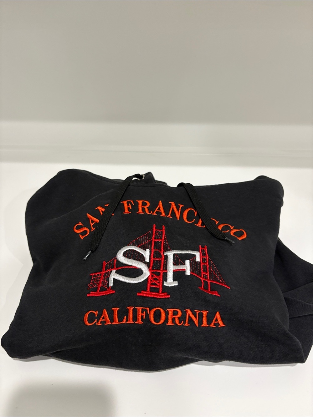 Black Crewneck Sweatshirt with Red San Francisco Embroidery
